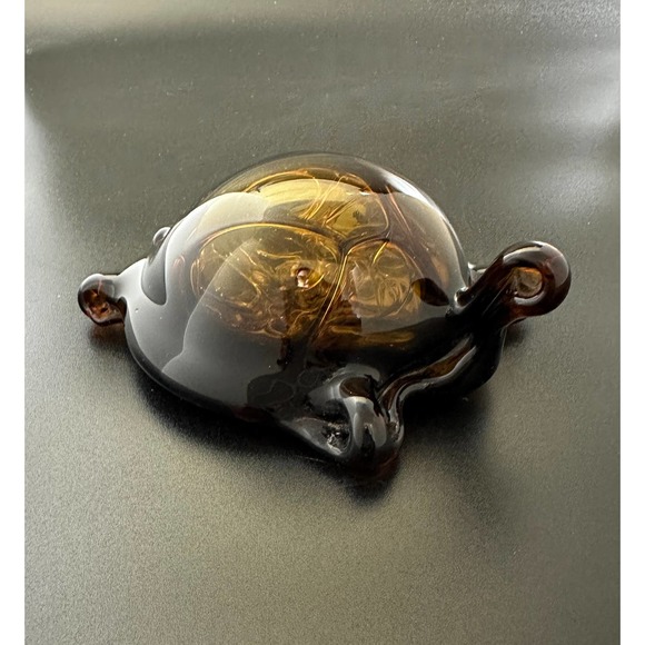 Hand Blown Caramel Amber Glass Turtle Tortoise Paperweight Figurine Art Piece - Picture 5 of 13